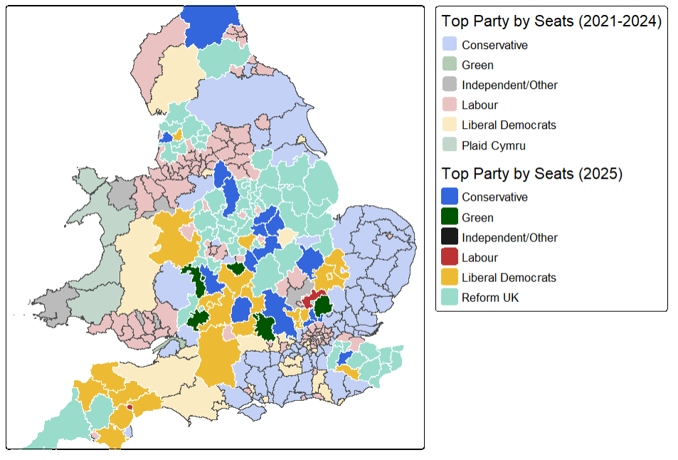 UK local elections results by parties leading in seats